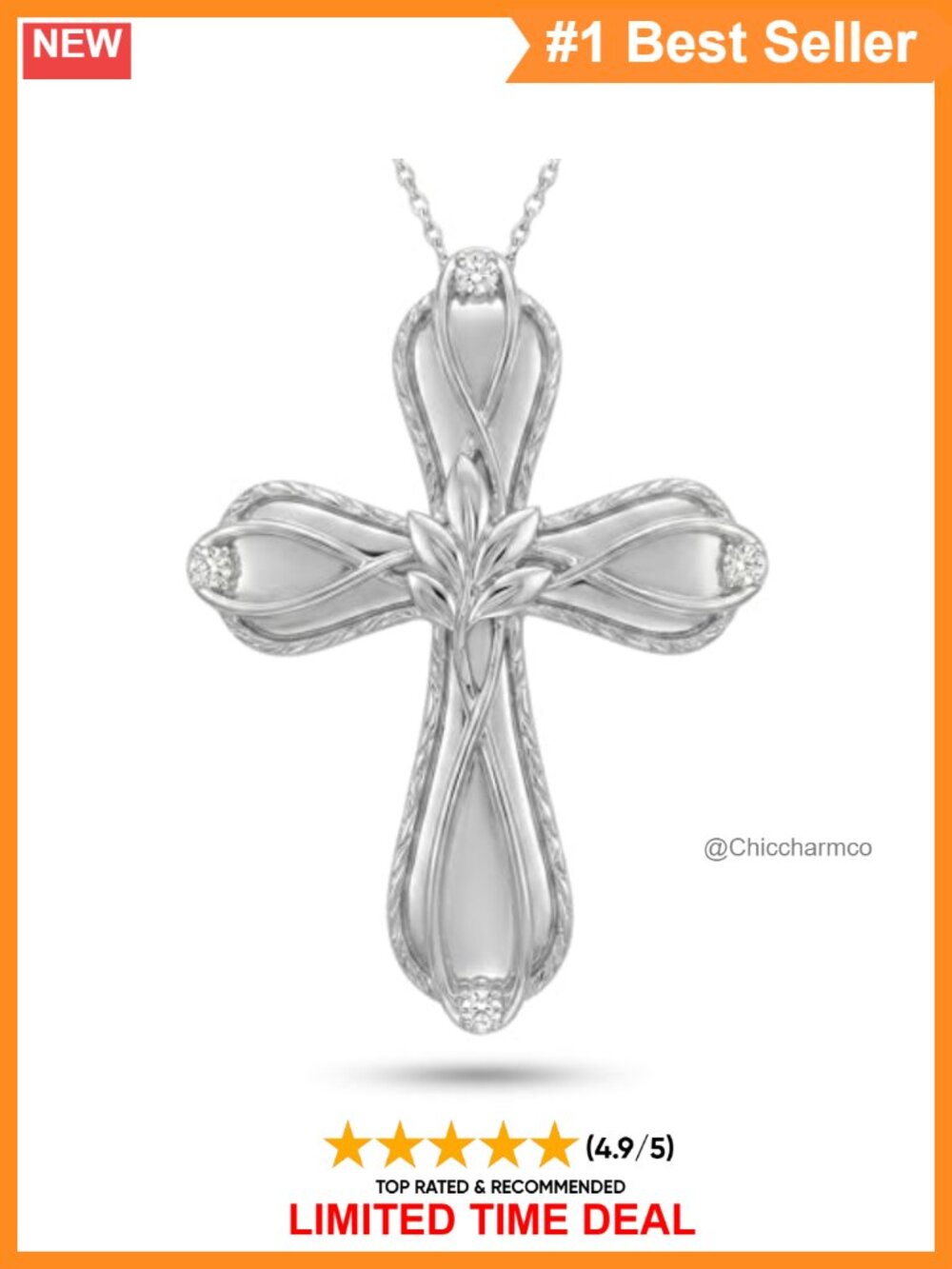 Diamond Cross Necklace 925 Sterling Silver Lab Grown Diamond Pendant